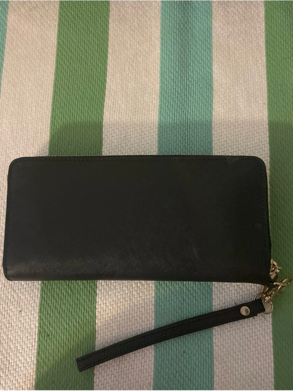 Michael Kors Black Zip-Around Saffiano Wristlet Wallet with Gold Hardware